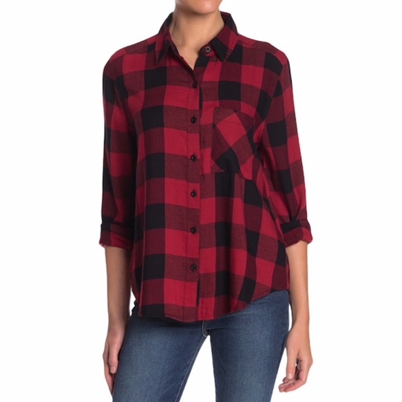 Abound Red & Black Flannel Plaid Button Down Shirt NWT - Picture 1 of 3